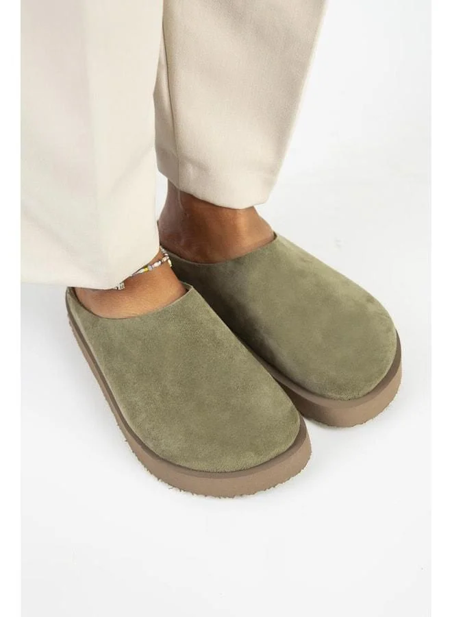 Manijero  (Jana) Women's Genuine Leather Flat Platform Khaki Slipper. for Women | Best Price UAE