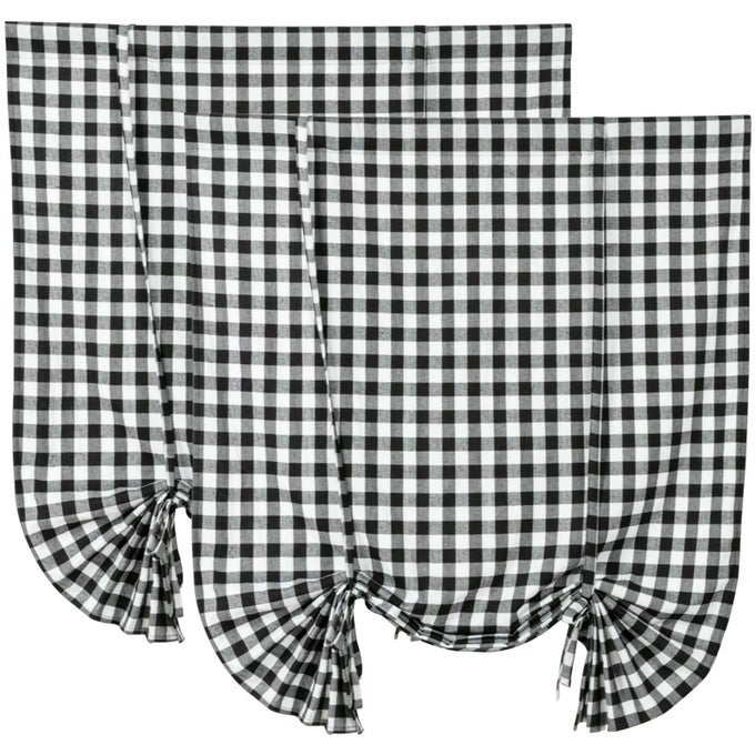 2 Pack Buffalo Check Plaid Tie Up Shades Farmhouse Style Gingham Rod Pocket Window Curtain for Kitchen 42x63 Inches White and Black White and Black