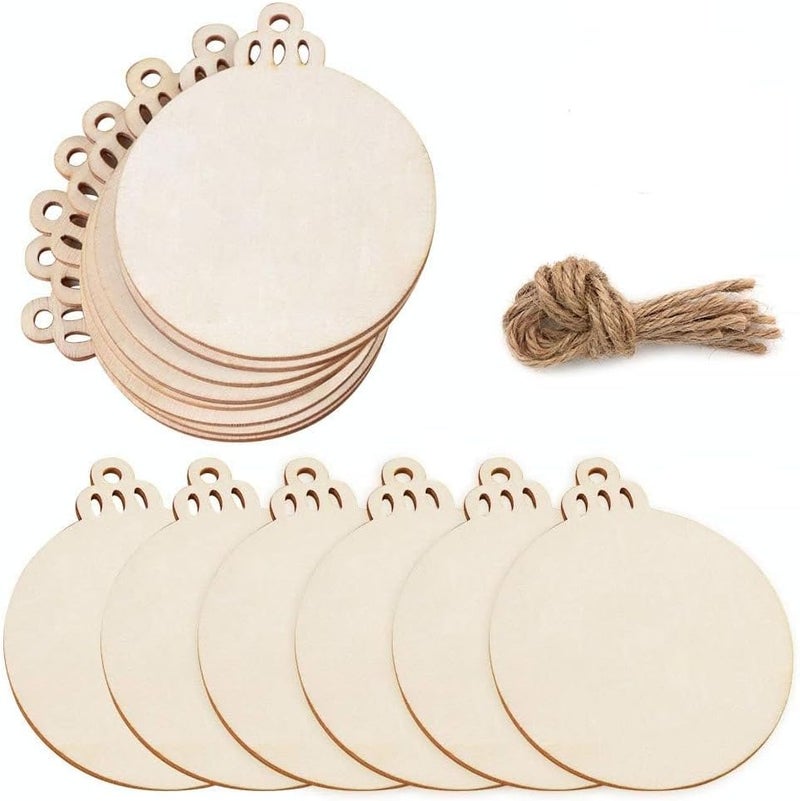 OurWarm PartyTalk 30pcs Round Wooden Discs with Holes, 3" Unfinished Predrilled Natural Wood Slices for Crafts Centerpieces, Wooden DIY Christmas Ornaments Hanging Decorations - Image 1