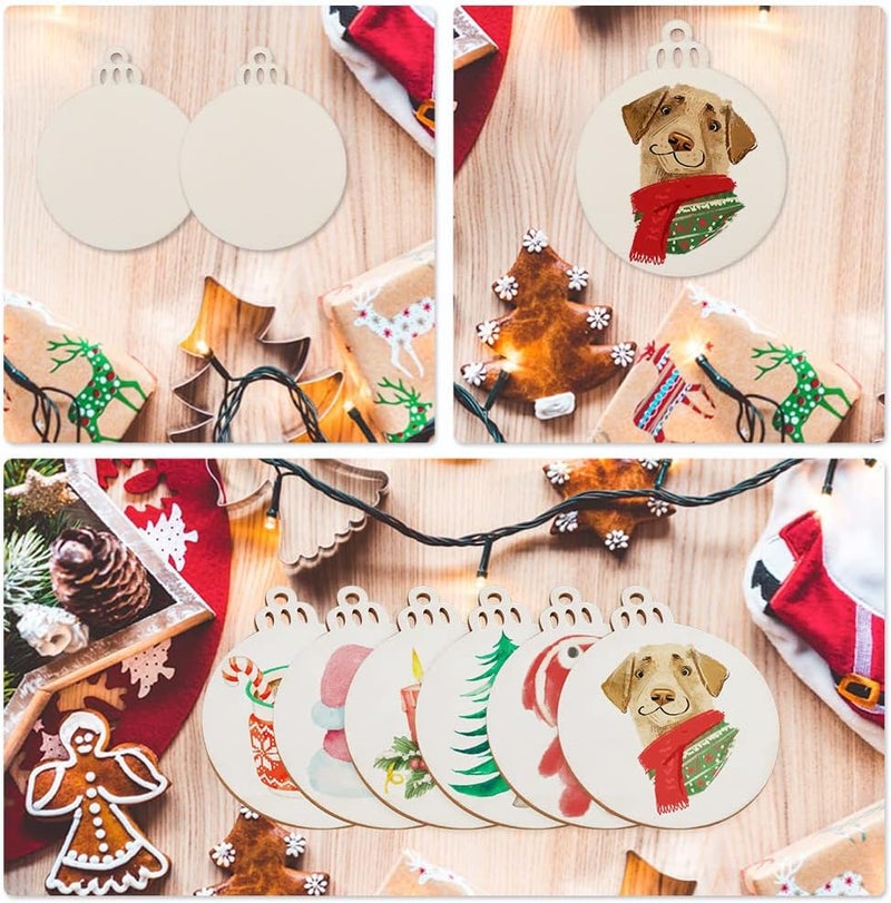 OurWarm PartyTalk 30pcs Round Wooden Discs with Holes, 3" Unfinished Predrilled Natural Wood Slices for Crafts Centerpieces, Wooden DIY Christmas Ornaments Hanging Decorations - Image 3