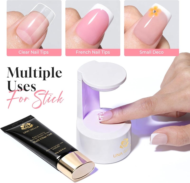 UNA GELLA Soft Gel Nail Tips Glue | 2pcs | Solid State Soak Off Super Strong Glue for Acrylic Nails Curing Needed For Nail Extensions Press On Nails 15ml*2 for Gel Jelly Tips Globally trusted quality - Image 4