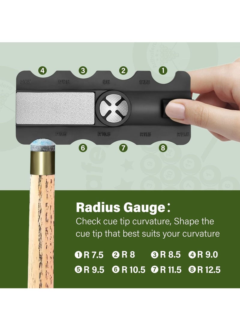 SYOSI Pool Cue Tip Shaper, 5 in 1 Pool Cue Tip Repair Tool with Scuffer/Aerator/Shaper/Tapper/Radius Gauge Multi-Functional Cue Tip Sander Pool Cue Accessory