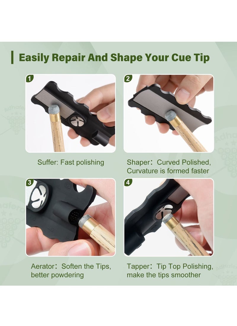 SYOSI Pool Cue Tip Shaper, 5 in 1 Pool Cue Tip Repair Tool with Scuffer/Aerator/Shaper/Tapper/Radius Gauge Multi-Functional Cue Tip Sander Pool Cue Accessory