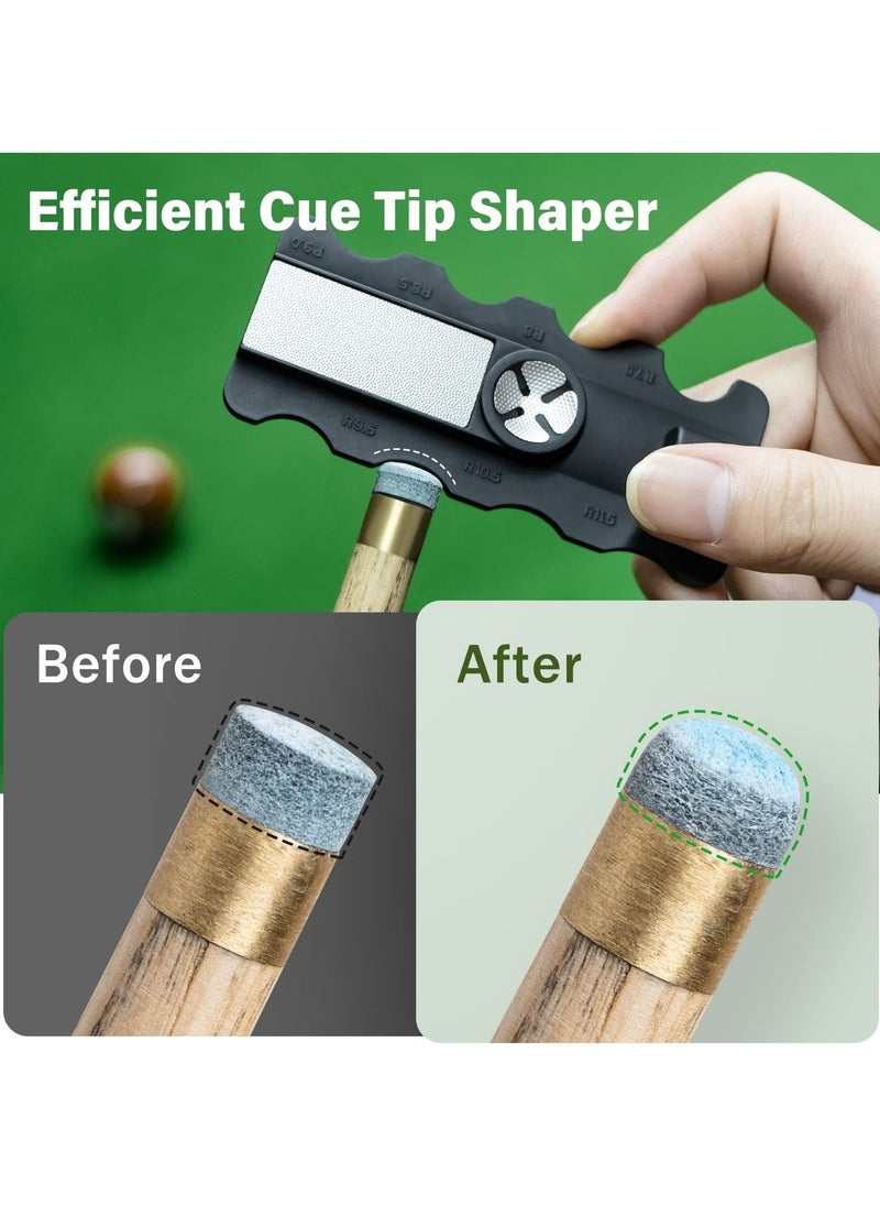 SYOSI Pool Cue Tip Shaper, 5 in 1 Pool Cue Tip Repair Tool with Scuffer/Aerator/Shaper/Tapper/Radius Gauge Multi-Functional Cue Tip Sander Pool Cue Accessory