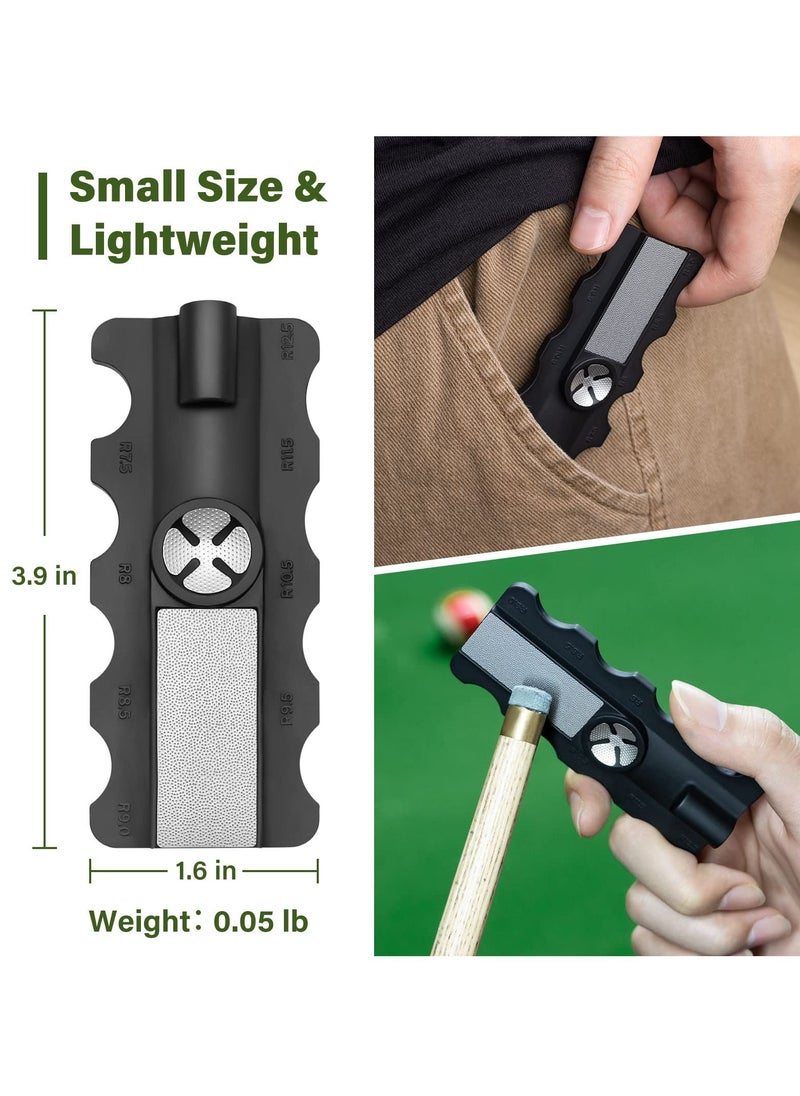 SYOSI Pool Cue Tip Shaper, 5 in 1 Pool Cue Tip Repair Tool with Scuffer/Aerator/Shaper/Tapper/Radius Gauge Multi-Functional Cue Tip Sander Pool Cue Accessory