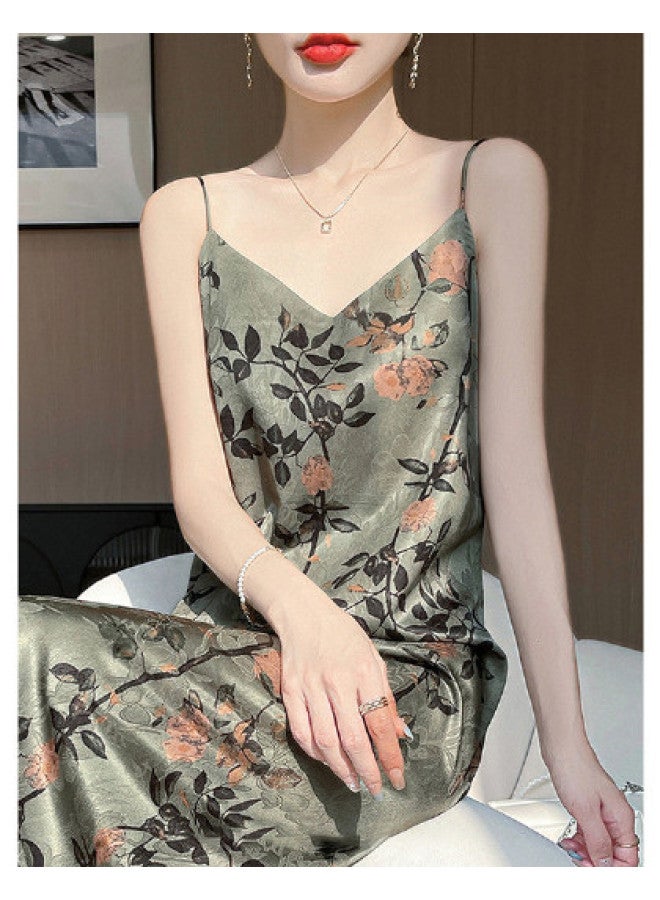 XINYANG فستان سليب حرير جاكار بأسلوب صيني جديد للنساء 2025 فستان ميدي مطبوع متعدد الطبقات طويل - Image 1