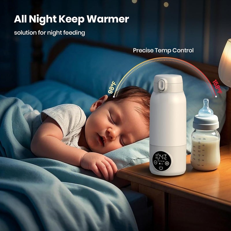 Excefore Portable Milk Warmer for Travel, 17oz Large Capacity, 2-Min Fast Heating for Breast Milk, Formula & Water, Precise Temperature Control, IPX6 Waterproof, Washable Design, Portable Bottle Warmer - Image 1