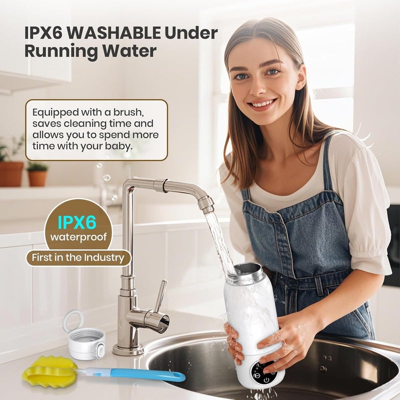 Excefore Portable Milk Warmer for Travel, 17oz Large Capacity, 2-Min Fast Heating for Breast Milk, Formula & Water, Precise Temperature Control, IPX6 Waterproof, Washable Design, Portable Bottle Warmer - Image 5