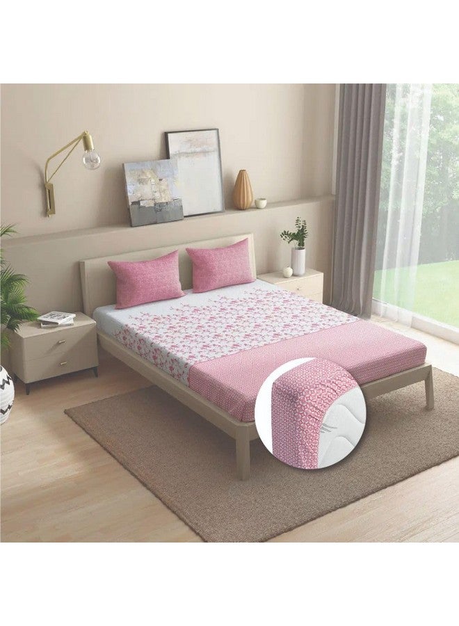 ويكفيت ملاءة سرير Wakefit لمقاس كوين، ملاءة سرير قطنية مقاس كوين، ملاءات سرير ملائمة من القطن مقاس كوين، 144 خيطًا 100% قطن مع غطائي وسادة (ملاءة ملائمة مرنة 78×60: فلورينزا) - Image 1