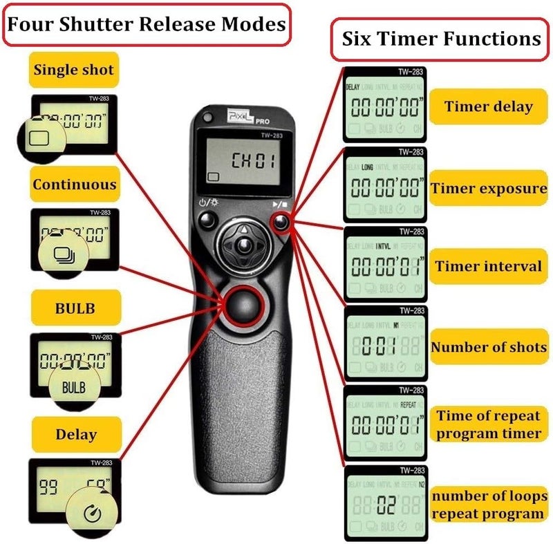 Pixel Remote Timer TW283-L1 Timer Shutter Release Remote Release for Panasonic S5 S1 G95 G91 G90 G9 G10 G70 GH3 GH4 GH5 GH6 GX7 G85 G81 FZ50K FZ100 FZ200 FZ1000 FZ10002 FZ2500 FZ2000 FZ330 FZ30 GX7 - Image 2