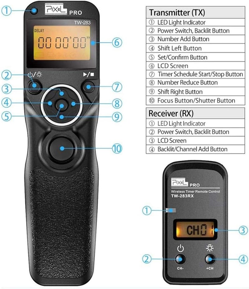Pixel Remote Timer TW283-L1 Timer Shutter Release Remote Release for Panasonic S5 S1 G95 G91 G90 G9 G10 G70 GH3 GH4 GH5 GH6 GX7 G85 G81 FZ50K FZ100 FZ200 FZ1000 FZ10002 FZ2500 FZ2000 FZ330 FZ30 GX7 - Image 5