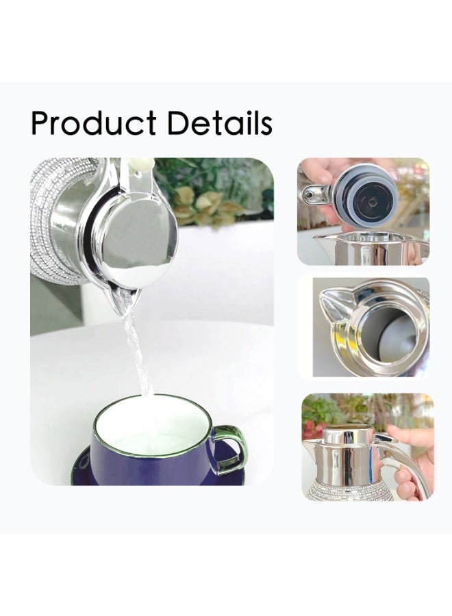 Sakura Train Hand Studded Bling Diamond Thermal Coffee Carafe Insulated Stainless Steel Vacuum Coffee Carafe for Hot Liquids, Turkish Middle Eastern Style Stainless Steel Teapot Coffee Pot for Women, Men, Adults, Guests or For Tea Party - Best Gift Idea - Image 3