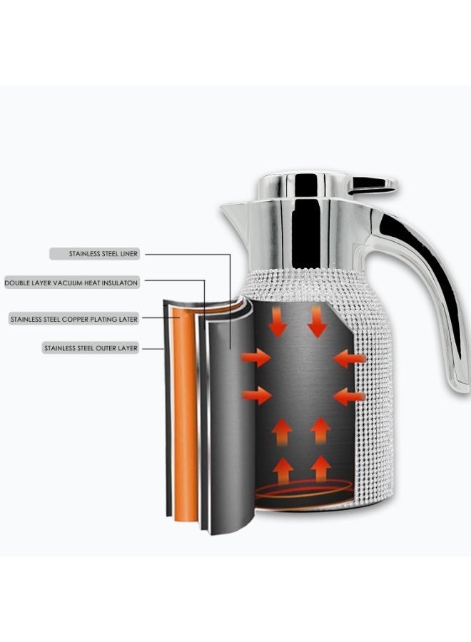 Sakura Train Hand Studded Bling Diamond Thermal Coffee Carafe Insulated Stainless Steel Vacuum Coffee Carafe for Hot Liquids, Turkish Middle Eastern Style Stainless Steel Teapot Coffee Pot for Women, Men, Adults, Guests or For Tea Party - Best Gift Idea - Image 4