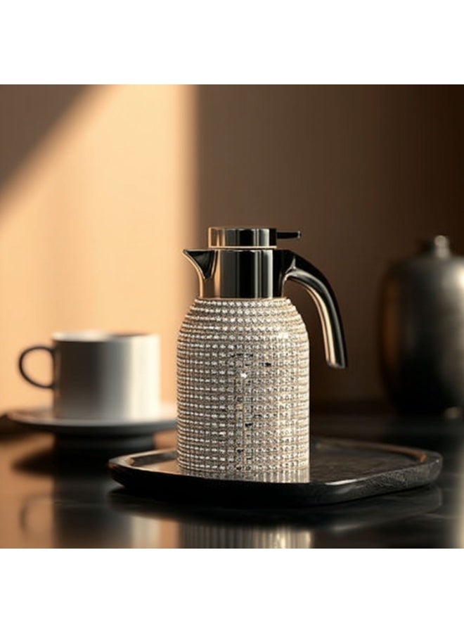 Sakura Train Hand Studded Bling Diamond Thermal Coffee Carafe Insulated Stainless Steel Vacuum Coffee Carafe for Hot Liquids, Turkish Middle Eastern Style Stainless Steel Teapot Coffee Pot for Women, Men, Adults, Guests or For Tea Party - Best Gift Idea - Image 5