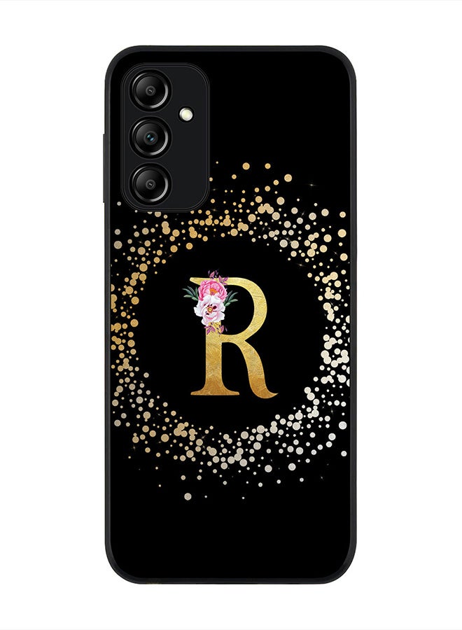 Stylizedd Rugged Black edge case for Samsung Galaxy A14 / A14 5G, Slim fit Thin Cover- Custom Monogram Initial Letter Floral Pattern Alphabet - R (Black) - Image 1