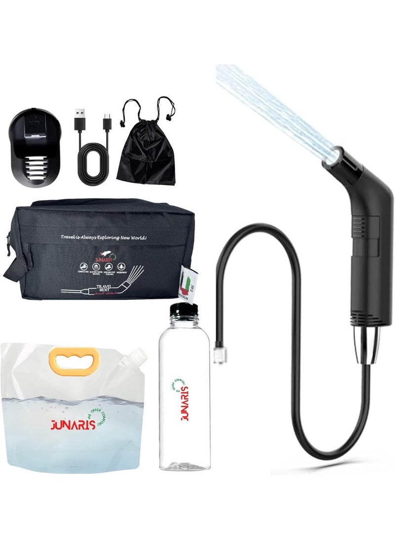 جوناريس شطاف محمول للسفر | شطاف تخييم قابل لإعادة الشحن عالي الضغط - بخاخ دش شطاف لنظافة مثالية، طقم بخاخ شطاف كهربائي من المسافر للسفر، شطاف محمول للتخييم - Image 1