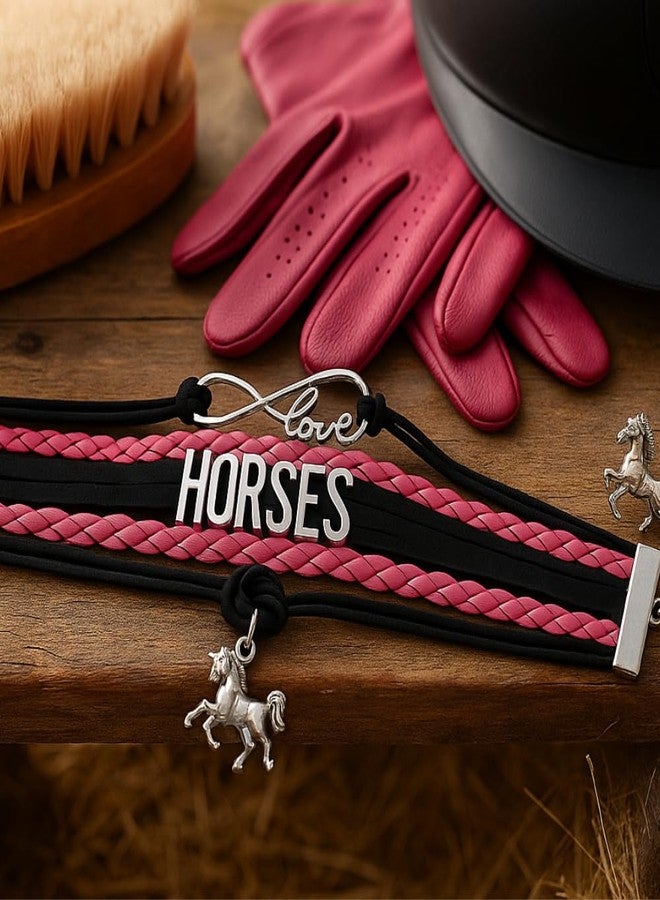 إنفينيتي كوليكشن سوار إنفينيتي كوليكشن "حب الخيل إلى الأبد" بتصميم حصان وردي وأسود مع تعليقة على شكل مهر | هدية مجوهرات لمحبي الفروسية - Image 3