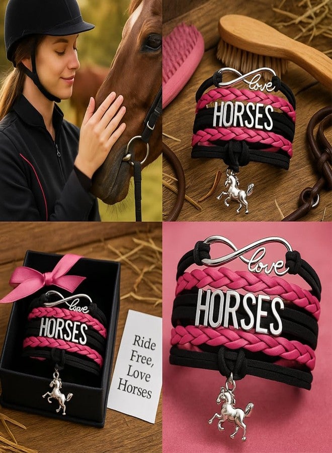 إنفينيتي كوليكشن سوار إنفينيتي كوليكشن "حب الخيل إلى الأبد" بتصميم حصان وردي وأسود مع تعليقة على شكل مهر | هدية مجوهرات لمحبي الفروسية - Image 2