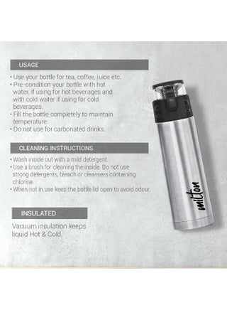 Milton 750ml Stainless Steel Water Bottle – Vacuum Insulated Flask Keeps Drinks Hot or Cold for 24 Hours, Leakproof Metal Flask for Travel, Office, Gym & Home – Atlantis 900, Silver - view 5