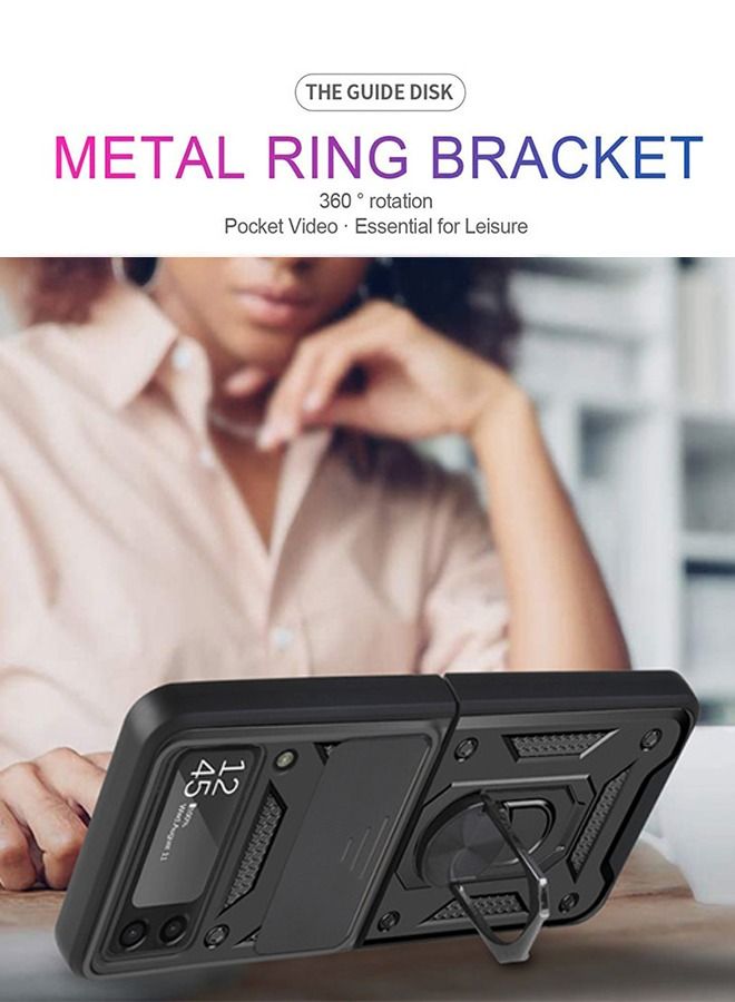 GROIC Case for Samsung Galaxy Z Flip 4 6.7" Case, Built in Slide Camera Lens Cover and Finger Ring Stable Magnetic Kickstand, Heavy Duty Protective Support Car Mount - Image 3