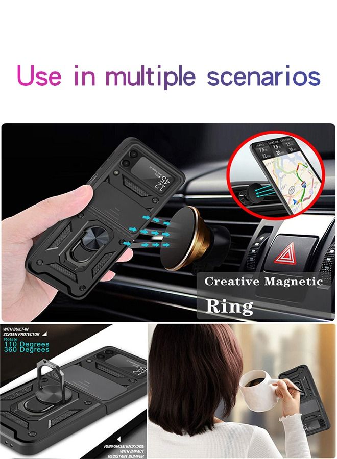 GROIC Case for Samsung Galaxy Z Flip 4 6.7" Case, Built in Slide Camera Lens Cover and Finger Ring Stable Magnetic Kickstand, Heavy Duty Protective Support Car Mount - Image 4