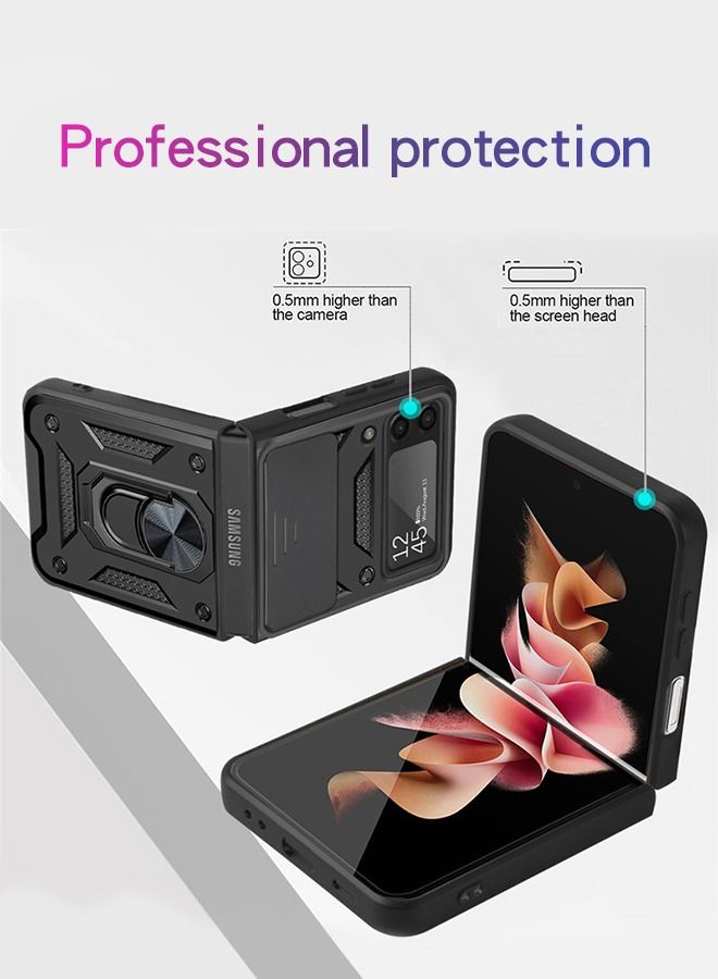 GROIC Case for Samsung Galaxy Z Flip 4 6.7" Case, Built in Slide Camera Lens Cover and Finger Ring Stable Magnetic Kickstand, Heavy Duty Protective Support Car Mount - Image 5