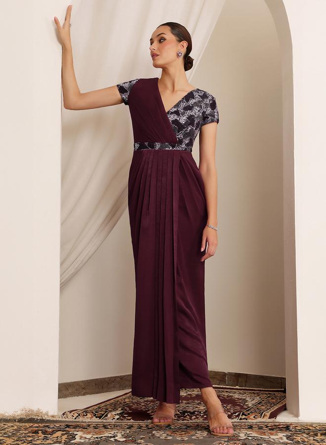 Miss Chase Burgundy Embellished Lace Maxi Dress - Image 5