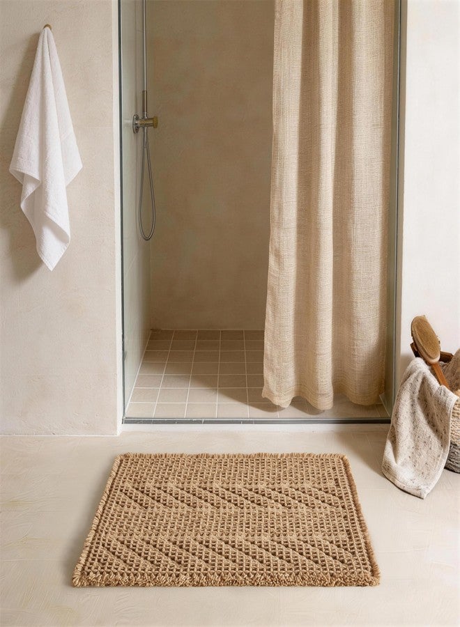 Sunfly Boho Bathroom Rug, Herringbone Waffle Bath Mat Non-Slip Washable Super Absorbent Quick Dry, Farmhouse Bath Mat for Bathroom Floor Decor 20"*30" Khaki - Image 1