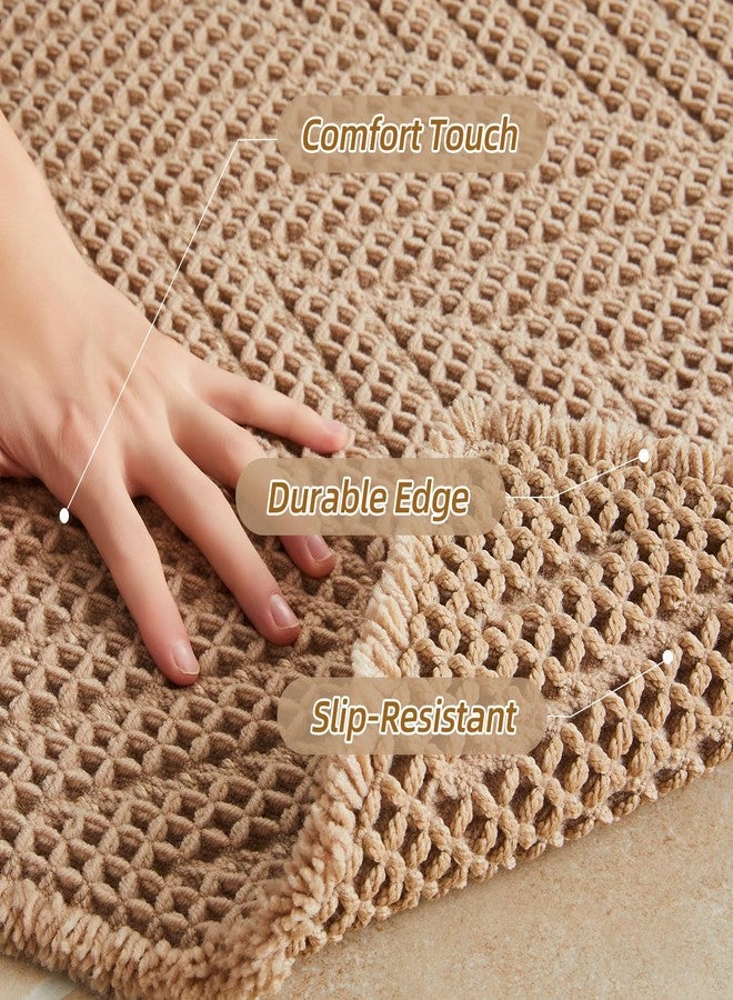 Sunfly Boho Bathroom Rug, Herringbone Waffle Bath Mat Non-Slip Washable Super Absorbent Quick Dry, Farmhouse Bath Mat for Bathroom Floor Decor 20"*30" Khaki - Image 3
