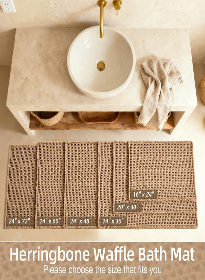 Sunfly Boho Bathroom Rug, Herringbone Waffle Bath Mat Non-Slip Washable Super Absorbent Quick Dry, Farmhouse Bath Mat for Bathroom Floor Decor 20"*30" Khaki - Image 2