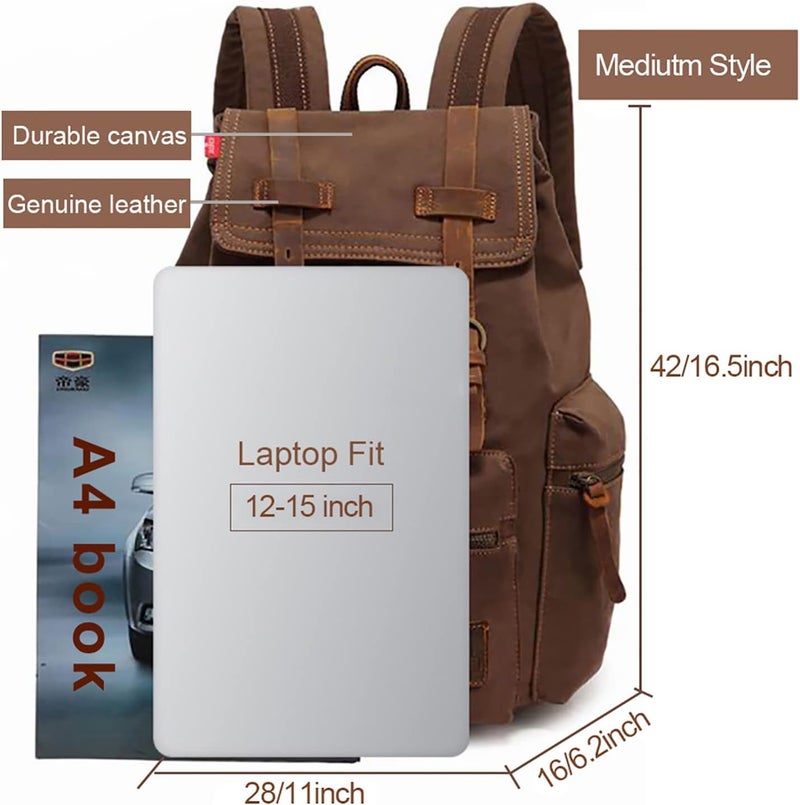 AUGUR High Capacity Canvas Vintage Backpack - for Camping Hiking Travel 12-17" Laptop - Image 1
