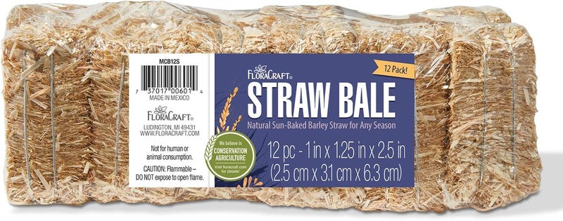 FloraCraft 12 Piece Decorative Straw Bale - Natural Sun-Baked Barley Straw for Any Season - Image 1