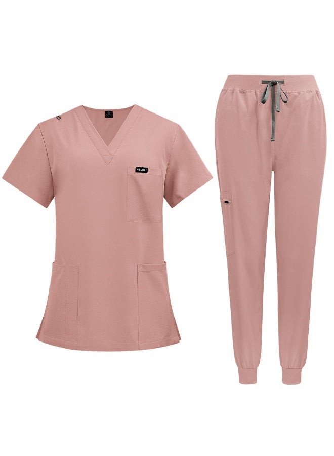 NIBEMINENT Clinical Uniform Woman Hospital Doctor Work Wear Nurse Medical Clothing Short Sleeved Top Jogging Pants Set - Image 1