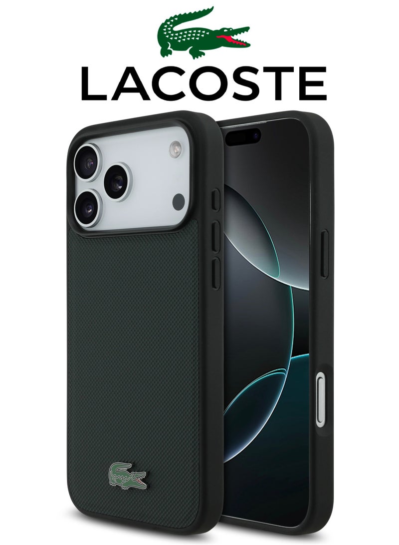 سي جي موبايل كفر ايفون 17 برو ماكس  من الجلد. كفر جوال يدعم الشحن اللاسلكي الماج سيف. جراب ايفون 17 بروماكس قوي ضد الصدمات ببروز حول الكاميرا. غلاف جوال ايفون 17 برو ماكس بتصميم فرنسي انيق ومعتمد بشراكة مع (LACOSTE) و(CG MOBILE).أخضر داكن - Image 1