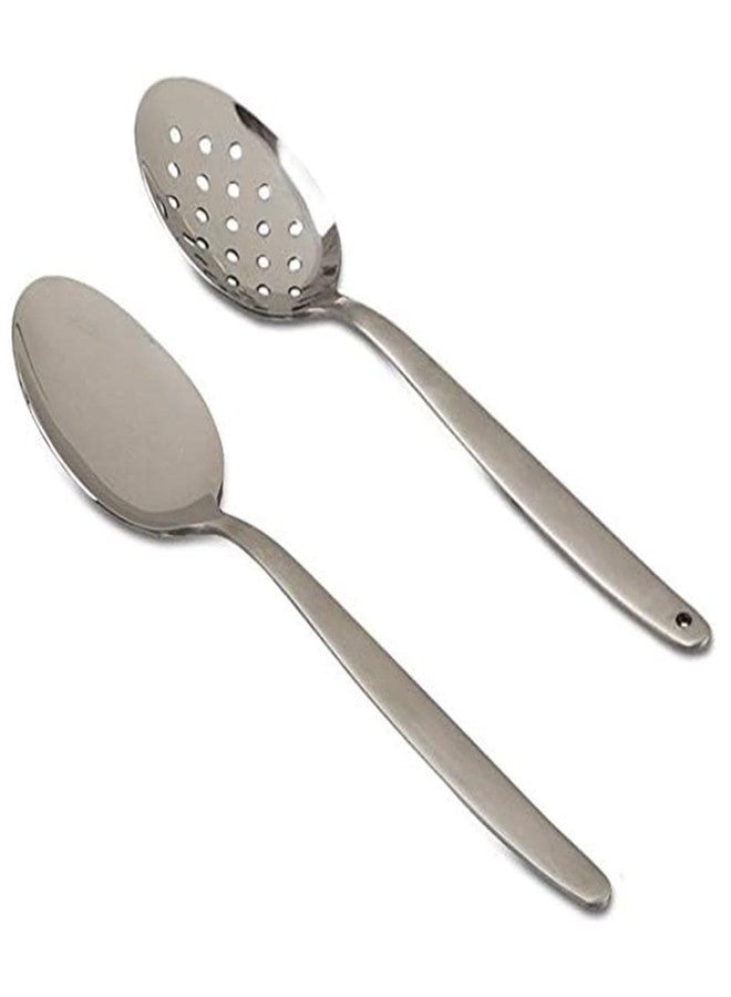 BNAZIND 2 Pack 8 inch Kunz Small Regular and Perforated Sauce Spoon Set | 18/10 Stainless Steel Chef Spoon, - Image 1