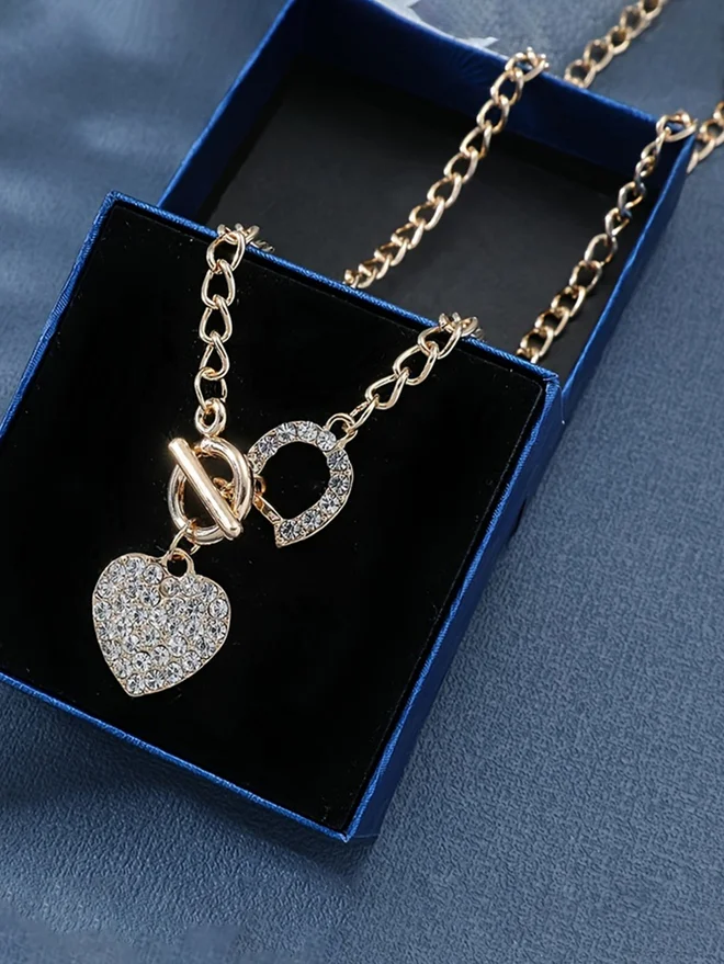 Take Two Rhinestone Heart Necklace