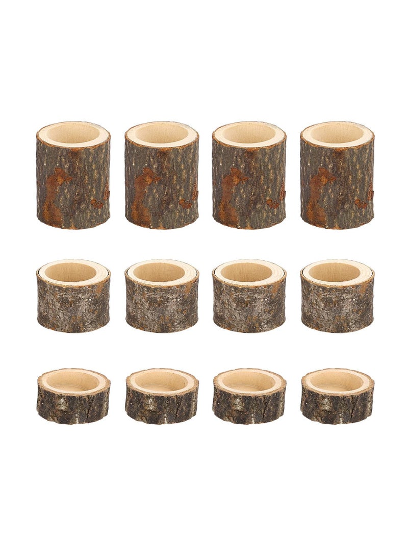 Captaintech Wooden Tea Light Candle Holders Votive Candle Holders Set, 12 Pcs Rustic Wooden Pillar Candle Stands Vintage Wooden Tealight Holders Candle Centerpieces for Wedding Table Party, 3 Sizes - Image 1