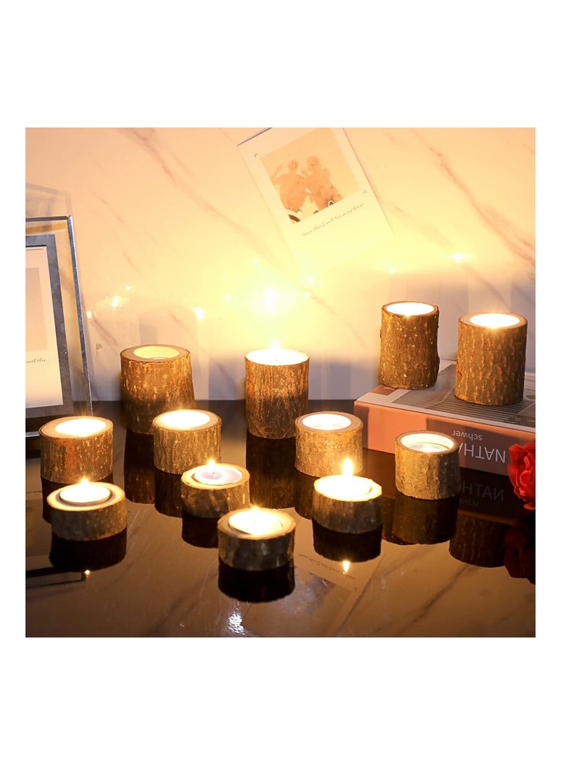 Captaintech Wooden Tea Light Candle Holders Votive Candle Holders Set, 12 Pcs Rustic Wooden Pillar Candle Stands Vintage Wooden Tealight Holders Candle Centerpieces for Wedding Table Party, 3 Sizes - Image 2