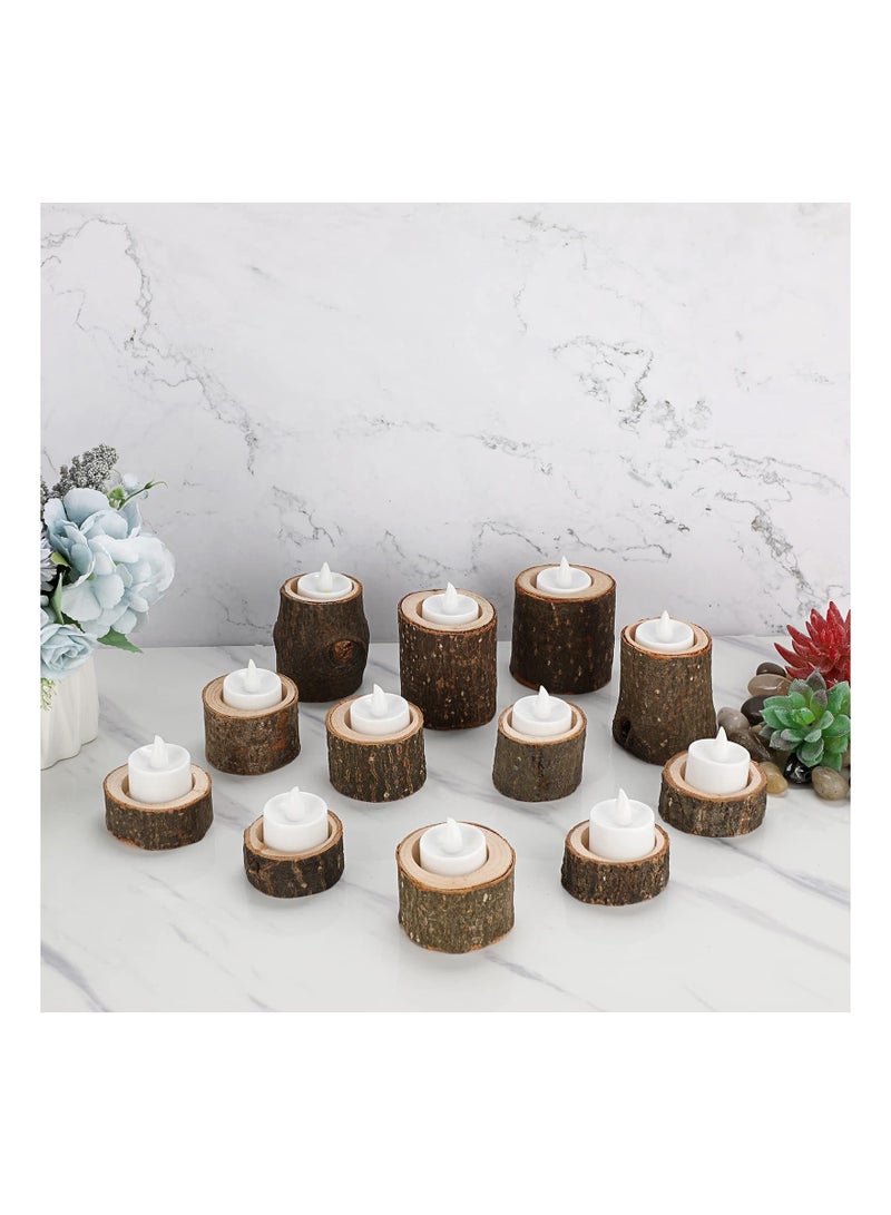 Captaintech Wooden Tea Light Candle Holders Votive Candle Holders Set, 12 Pcs Rustic Wooden Pillar Candle Stands Vintage Wooden Tealight Holders Candle Centerpieces for Wedding Table Party, 3 Sizes - Image 5