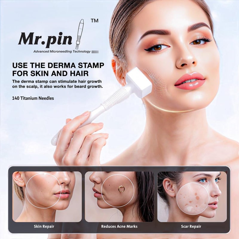 مستر بن قلم Mr Pin Original Derma Stamp 140 ذو دبوس قابل للتعديل - قلم ميكرونيديلينغ محترف للنساء والرجال - مطباعة جلدية بدبابيس تيتانيومية دقيقة. - Image 3