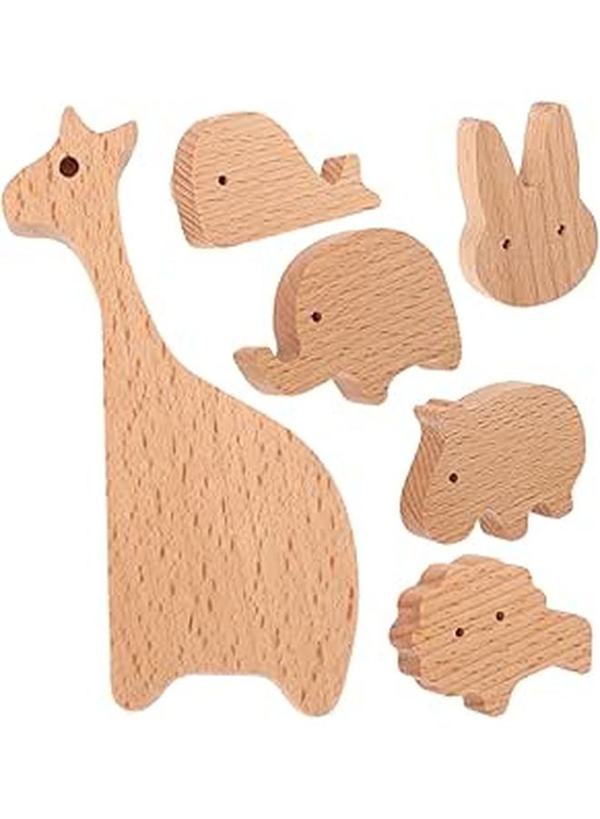 6Pcs Animal Wooden Cabinet Knobs Set Giraffe Elephant Hippo Whale Lion Rabbit Drawer Pulls - Image 1
