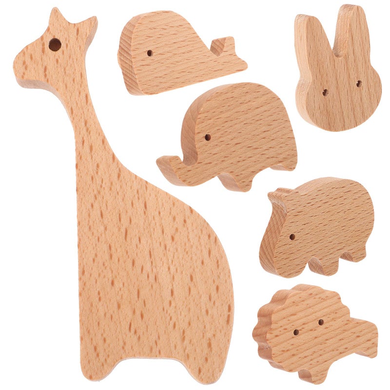 6Pcs Animal Wooden Cabinet Knobs Set Giraffe Elephant Hippo Whale Lion Rabbit Drawer Pulls - Image 2