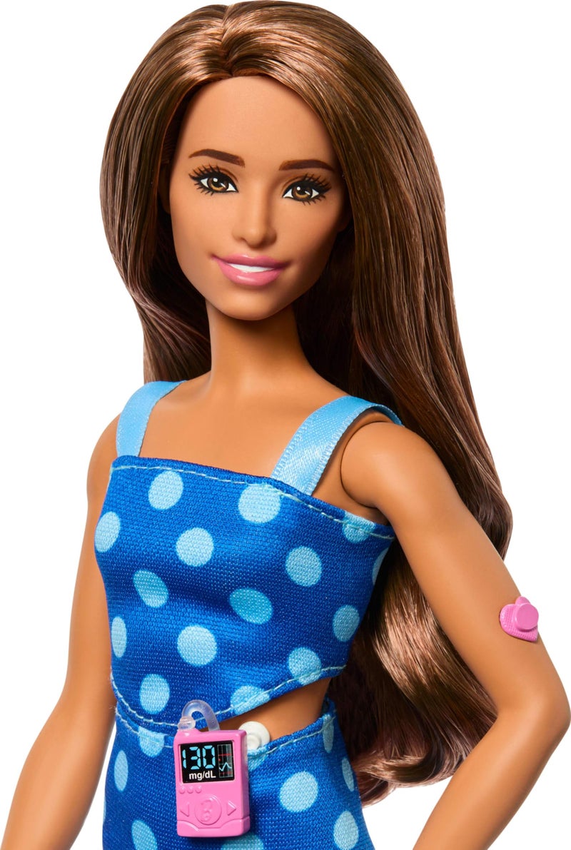 Barbie Fashionistas Doll 242 Type 1 Diabetes Doll With Polka Dot Outfit And Accessories In Collaboration With Breakthrough T1D Hyt97 - Image 2