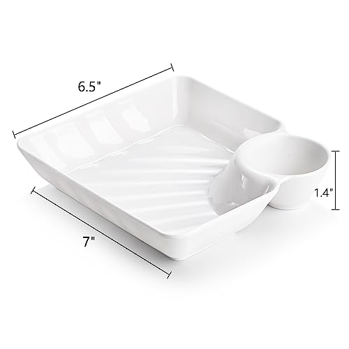 Lawei 10Pcs Chips and Dip Plates Plastic Serving Platter Set Dumpling Plate with Dipping Saucer White Divided Snack Serving Dishes for Appetizer Sushi Taco Salsa Charcuterie Reusable - Image 3