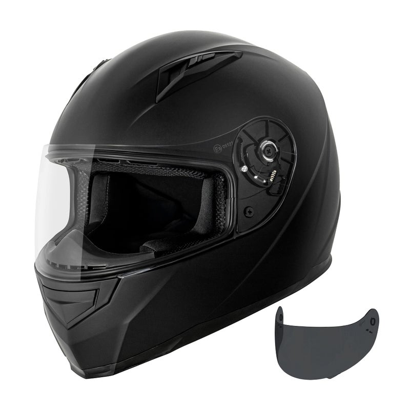 VCAN VX Lightweight Full Face Motorcycle Street Bike Helmet with Extra Tinted Visor DOT Approved Matte Black Medium
