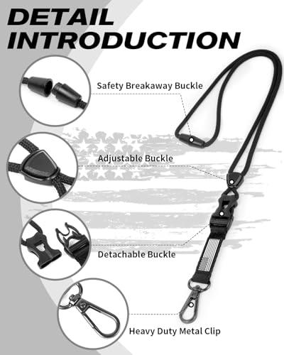 LIUGX Badge Holder with Heavy Duty Breakaway Lanyard, Carbon Fiber-Texture, Durable ID Card Holder (Holds 6 Cards) with Quick Release Detachable Buckle, Metal Clip, American Flag - Image 2