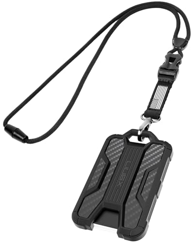 LIUGX Badge Holder with Heavy Duty Breakaway Lanyard, Carbon Fiber-Texture, Durable ID Card Holder (Holds 6 Cards) with Quick Release Detachable Buckle, Metal Clip, American Flag - Image 1