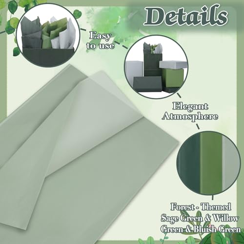 Welpurch 90 Sheets Bluish Green Gift Tissue Paper, 14'' x 20'' Gradient Forest Green Color Assorted Gift Wrapping Tissue for St.Patrick's Day Decor Shades of Green Event Presents Packaging - Image 3