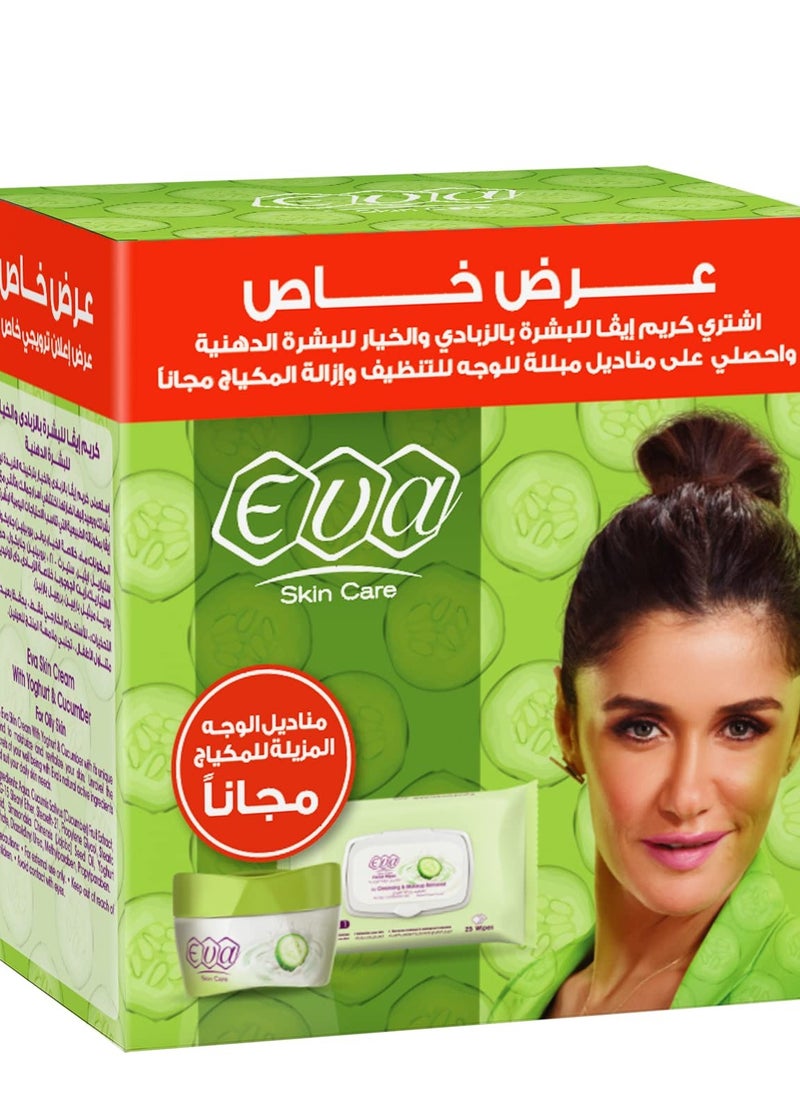 Eva Eva Yogurt & Cucumber Face Cream for Oily Skin, 170g + Eva Skin Cleansing & Makeup Removal Wipes (25 Wipes) + Eva Glycerin Face Wash & Makeup Remover for Dry Skin 150ml  - Image 2