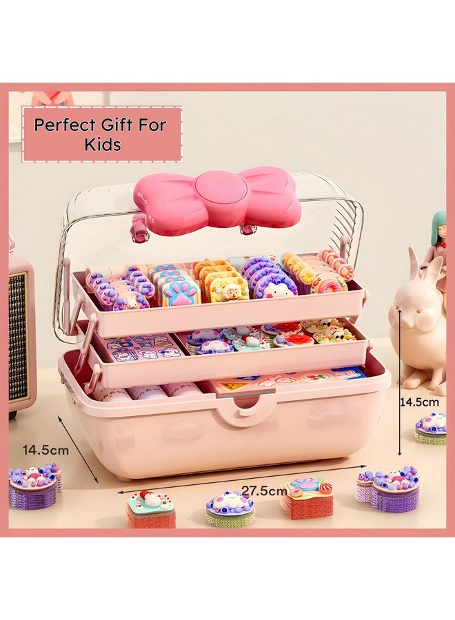 KREPS Hair Accessories Organizer Box, HairRibbon Storage Box Ribbon Box Multi-Purpose 3 Layer Organizer with Handles for Nail Hair Accessories Sewing Supplies Makeup Art Supplies (PINK) - Image 4